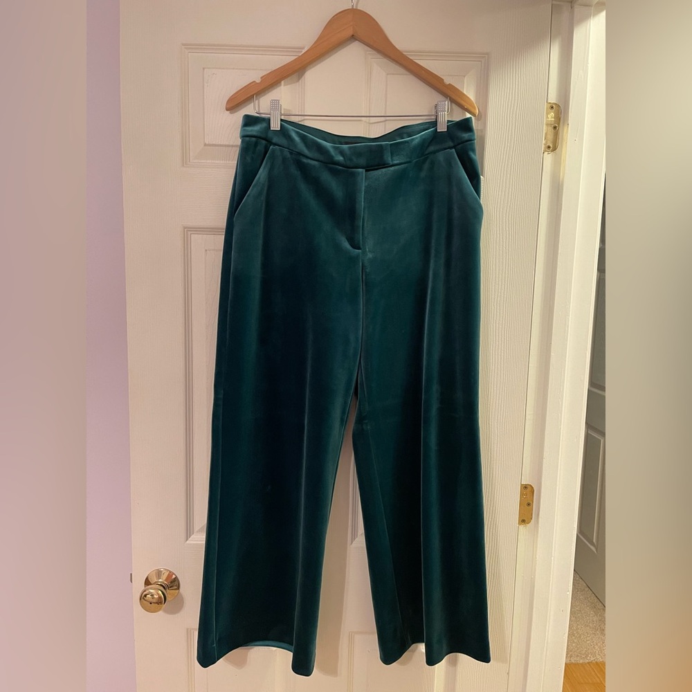 Express Teal Velvet Wide Leg Editor Pants mid rise relaxed size 12 short